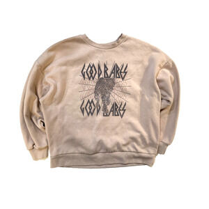 Good Vibes Leopard Sweatshirt Womens Medium Zenana Taupe Graphic Cropped‎ Boxedd